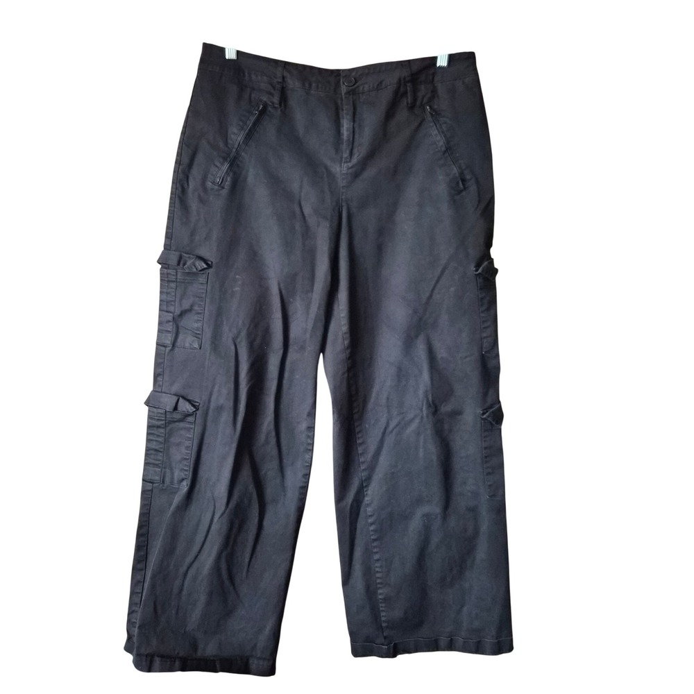 Edikted Women Black Wide Leg Cargo Pants XL Utility Streetwear Multi Pocket